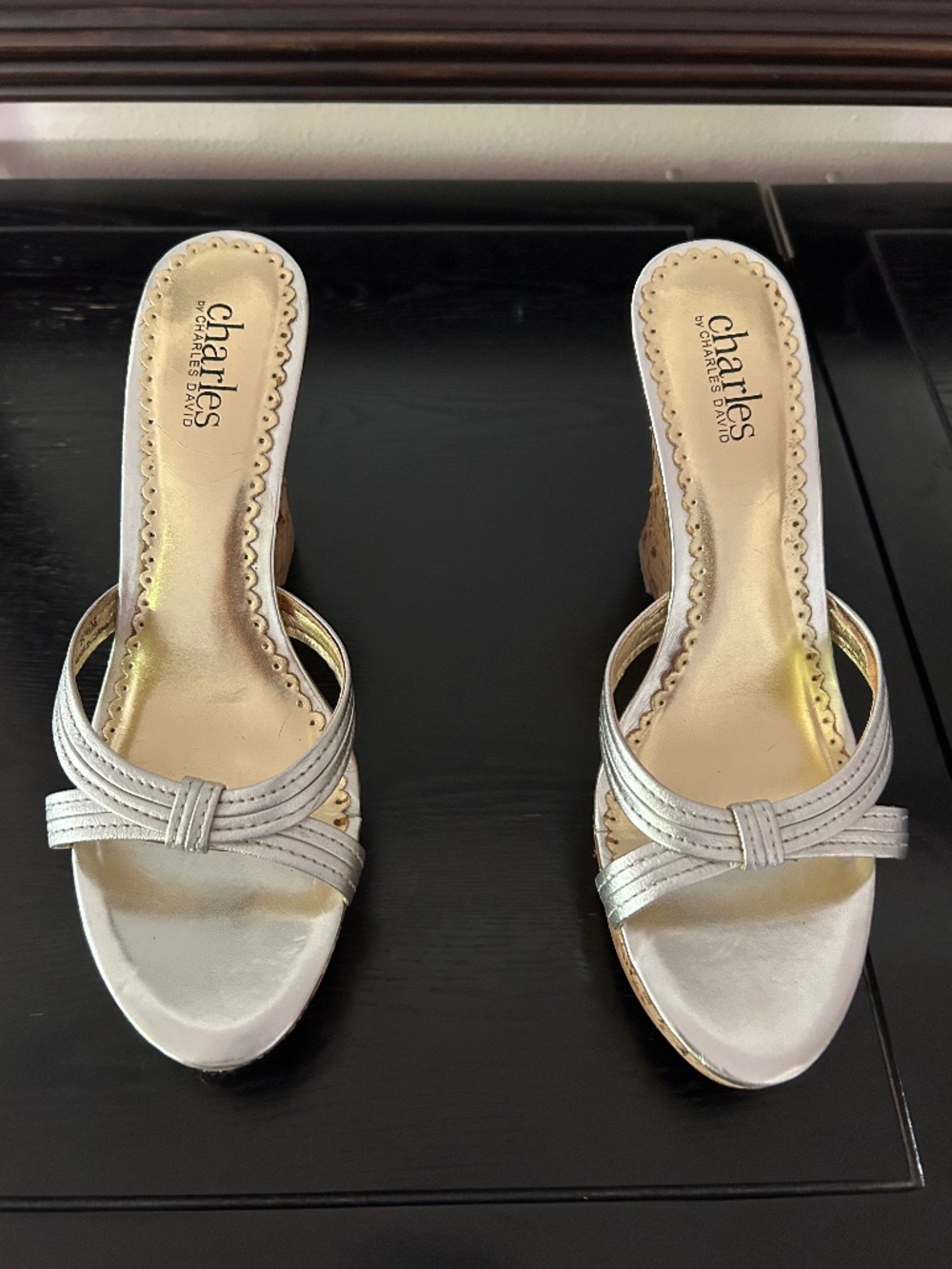 Charles by Charles David Silver Cork Wedge Sandals Size 8.5